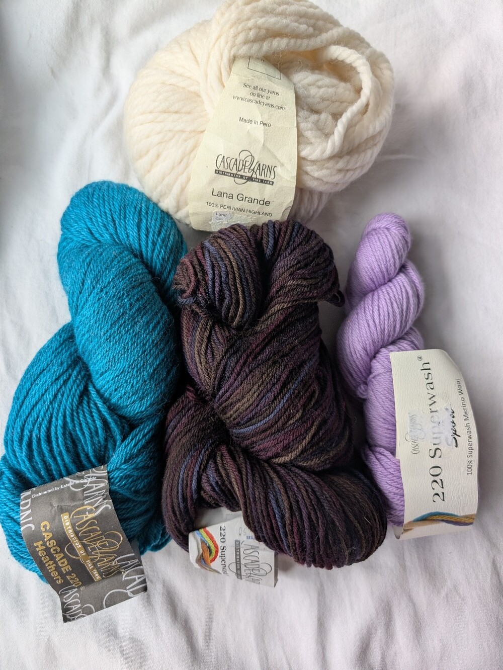 Cascade Yarns Wool Multi-Skein Lot — Cream, Teal, Lavender, Multicolor